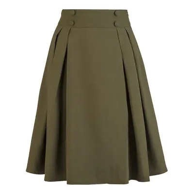 Voodoo Vixen Button Waistband Pleated Flare Skirt Medium-length skirt green