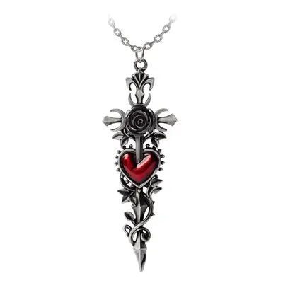 Alchemy Gothic Cross of the Dark Kiss Necklace silver red