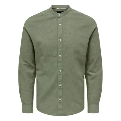 ONLY and SONS ONSCaiden LS Solid Linen MAO Shirt Longsleeve green