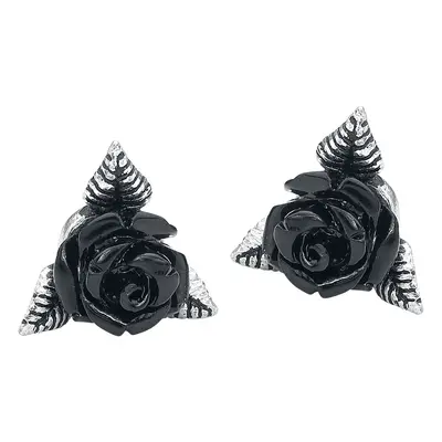 Alchemy Gothic Black Rose Ear Studs Earring Set black silver