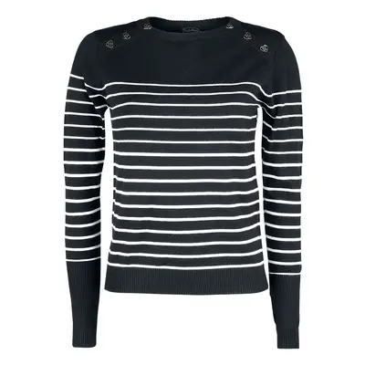 Voodoo Vixen Black Sea Striped Crew Neck Sweater Knit jumper black white