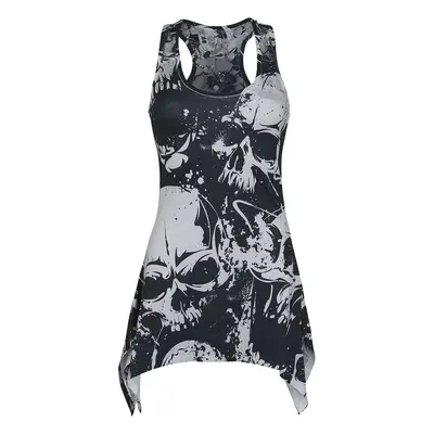 Heartless Skull Pattern Lace Panel Vest Top black white