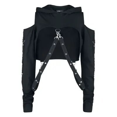 Gothicana by EMP Cropped Hoodie with Straps Hooded sweater black