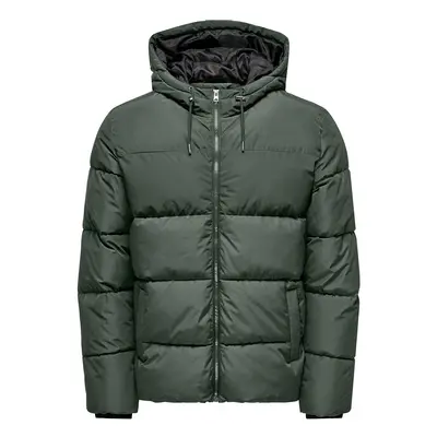 ONLY and SONS ONSMELVIN LIFE HOOD PUFFER JACKET OTW VD Winter Jacket dark green