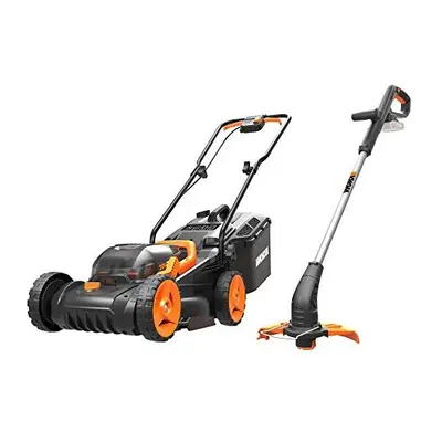 WORX WG927E Dual 20V Battery 34cm Cordless Lawn Mower & 18V (20V MAX) Cordless Grass Trimmer