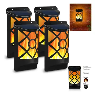 4 x Solar Powered LED Wall Light Garden Lamp Outdoor Flickering