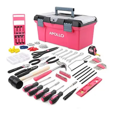 Apollo Piece Pink Complete Household Tool Kit with Pink Tools, Wall Hanging Kit and Pink Tool Bo