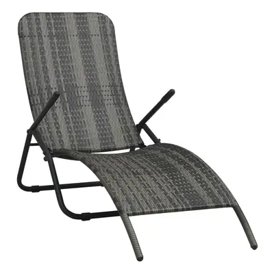 vidaXL Folding Sun Lounger Poly Rattan Grey Foldable Outdoor Seating Sunbed