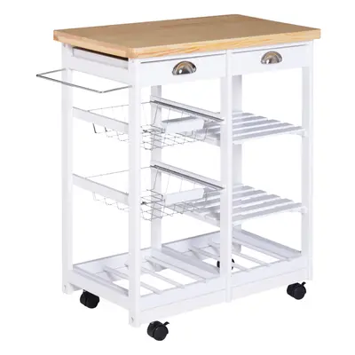 HOMCOM Rolling Kitchen Island Trolley, Serving Cart w/ Drawer, Basket White