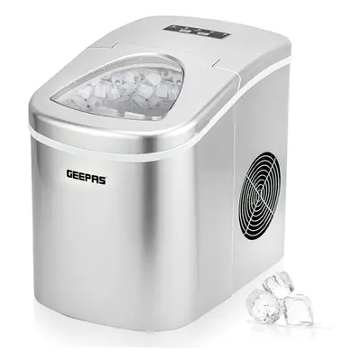 Geepas Countertop Ice Cube Maker Machine Two Sizes Produces 12kg Ice In Hours Compact Portable