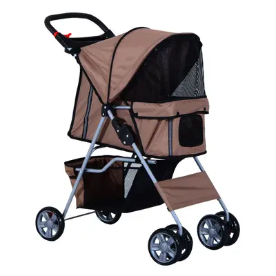 PawHut Brown 4-Wheel Pet Stroller