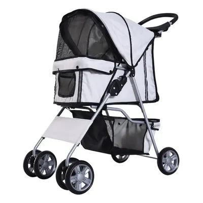 PawHut Pet Stroller Carrier Foldable Deluxe Jogger Walk Travel Dog Cat Grey