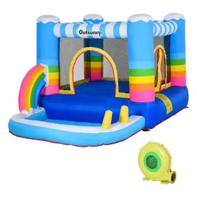 Outsunny Kids Bouncy Castle with Pool Outdoor Trampoline W/ Net Blower Yrs