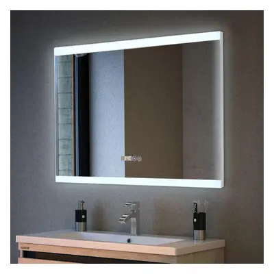 Rectangular Frameless Anti-Fog LED Vanity Mirror with Clock