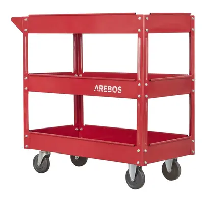 AREBOS Tool Trolley Level Mobile Workshop Trolley Cart Storage Shelf on Wheels - Red