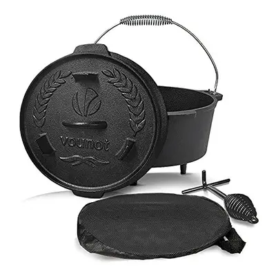 VOUNOT Dutch Oven 4.25 Liters, Pre-Seasoned Cast Iron Pot with Carry Bag, Feet, Lid Lifter, Spir