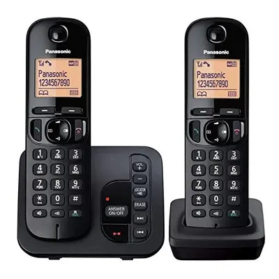 Panasonic KX-TGC222EB Digital Cordless Phone with LCD Display - Black (Pack of 2)