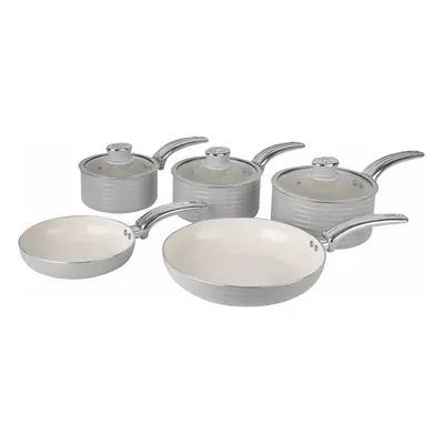 Swan Grey Retro Non-Stick 5pce Pan Set, Saucepans 16/18/20cm, Frying Pans 20/28cm with Tempered 