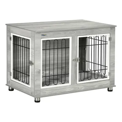 PawHut Dog Crate Furniture, Dog Crate End Table w/ Soft Cushion, Double Door