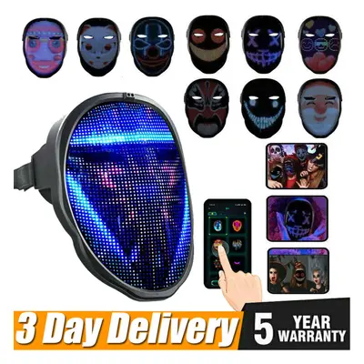 LED Full Face Mask, Programmable App Control Changing Mask Cosplay USB