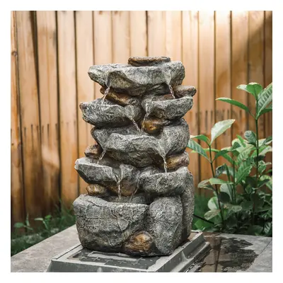 Natural Slate Garden Water Feature Outdoor LED Fountain Waterfall Electric