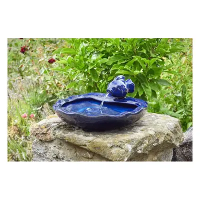 Smart Solar Powered Ceramic Fish Water Fountain Garden Feature Blue