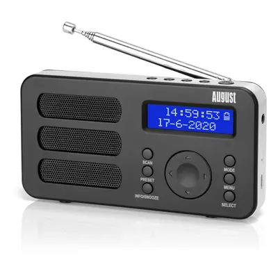 Portable FM DAB+ Radio Digital Alarm Clock AUX Rechargeable Battery August MB225 Black