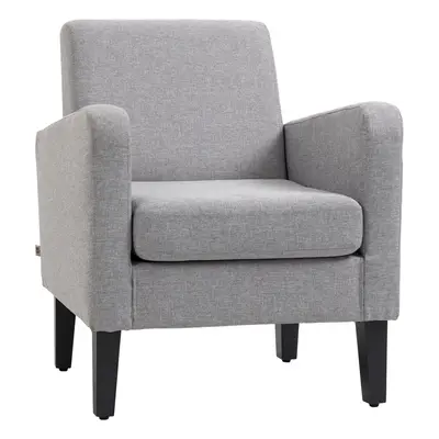 HOMCOM Modern Armchair Accent Chair with Rubber Wood Legs for Bedroom Light Grey