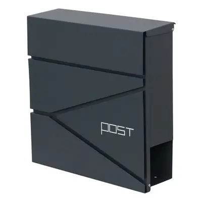 DWD Post Box Lockable Wall Mounted Grey Steel with Newspaper Slot