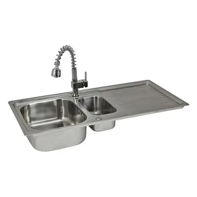 Reversible Kitchen Sink Stainless Steel 1.5 Bowl Pull Out Mixer Tap & Waste Kit