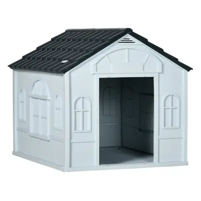 PawHut Weather-Resistant Dog House, Puppy Shelter for Medium Dogs - Grey