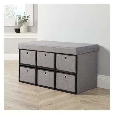 Grey Fabric Folding Ottoman Drawer Sturdy Storage Chest Space Saving