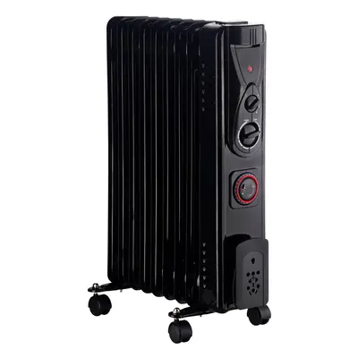 NRG Fin Oil Filled Radiator Electric Heaters with Hour Timer Safety Thermal Cut Off 2KW Black