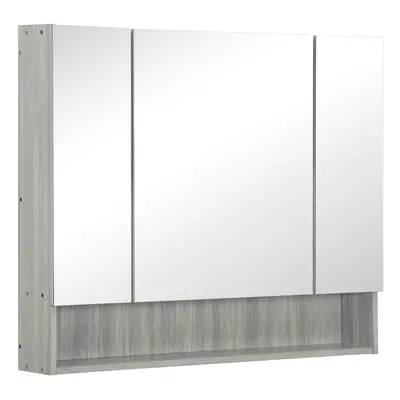 kleankin Bathroom Cabinet Wall Mounted Mirror Storage Adjustable Shelves Grey