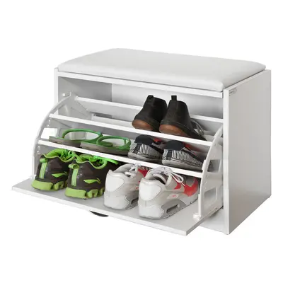 SoBuyÂ® FSR16-W, Shoe Storage Bench Shoe Cabinet with Flip-drawer & Seat Cushion