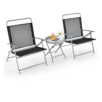 3PCS Patio Bistro Set Outdoor Patio Furniture Set w/ Foldable Chairs