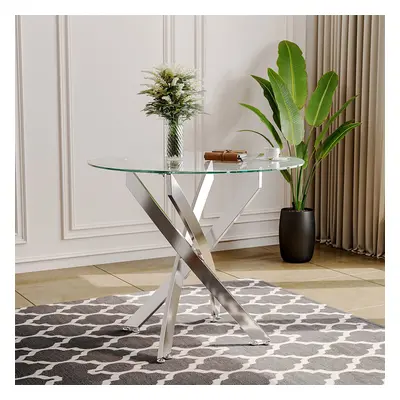 90cm Round Dining Table Tempered Glass Coffee Table