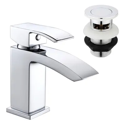 Basin Tap, Bathroom Sink Mixer Tap Waterfall Chrome with Pop Up Waste Hapilife