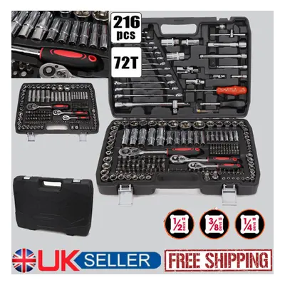 Professional 216PCS Ratchet Spanner Socket Set 1/2" 1/4" 3/8" Tool Kit