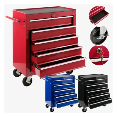 AREBOS 5-Drawer Tool Cabinet Garage Tool Chest with Wheels Workshop Tool Storage Lockable Red