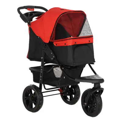 PawHut Folding Wheel Pet Stroller Travel Adjustable Canopy Storage Brake Red