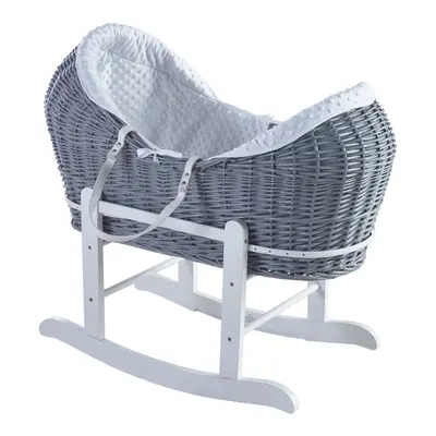 White Dimple Grey Pod Moses Basket with Rocking Stand Deluxe White