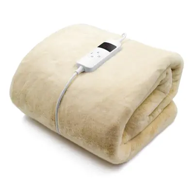 Purus Deluxe Natural Electric Throw Faux Fur Luxurious Heated Double Over Blanket Soft Fleece