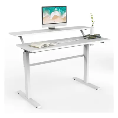 2-Tier Adjustable Height Standing Desk Sit to Stand Workstation w/Shelf