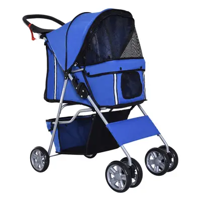 PawHut Pet Stroller Carrier Foldable Deluxe Jogger Walk Travel Dog Cat Blue