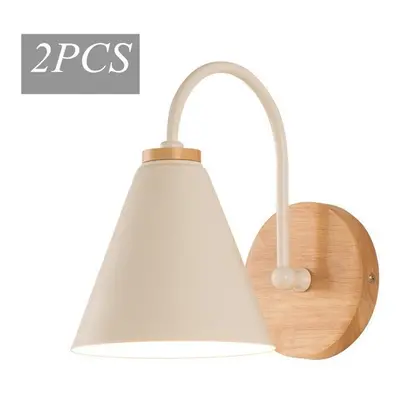 2 Piece Modern Wooden Wall Light (White) Retro Wall Sconce Minimalist Nordic Wall Lamp E27 for L