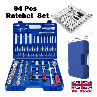 94PC 1/2" 1/4" Socket Set & Screwdriver Bit Torx Ratchet Tool Kit Case