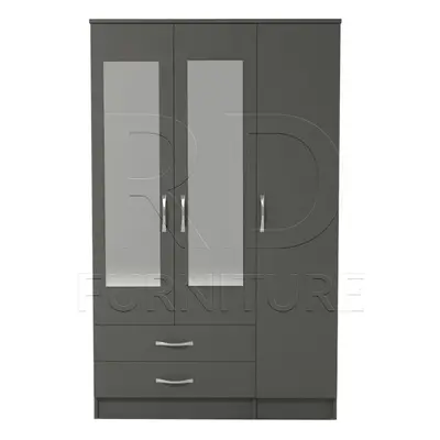 Ready assembled Classic Door Drawer Mirrored Wardrobe Grey