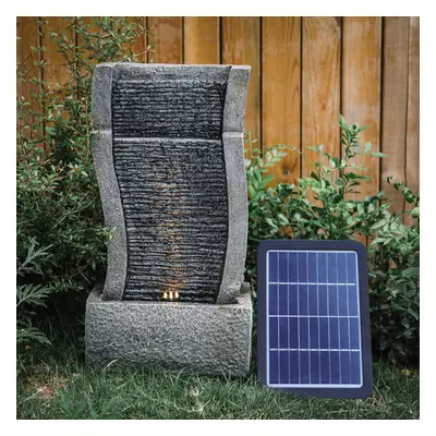 Vertical Slate Solar Water Fountain Feature with LED Light Falls Garden Decor