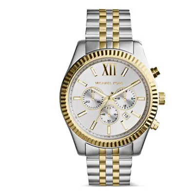 Michael Kors Mens Chronograph Watch Two Tone Stainless Steel Bracelet Silver Dial MK8344